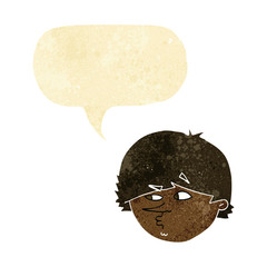 cartoon suspicious man with speech bubble