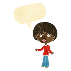 cartoon woman thinking with speech bubble