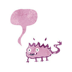 cartoon little fire demon with speech bubble