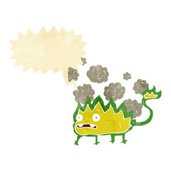 cartoon little fire demon with speech bubble