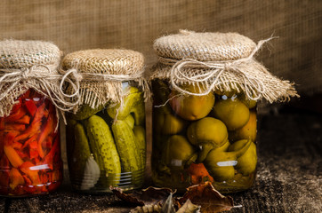 Cooked vegetables, pickles, homemade ketchup