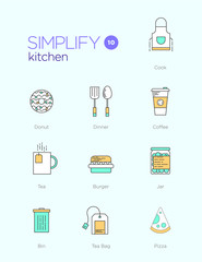 Line icons with flat design elements of kitchen