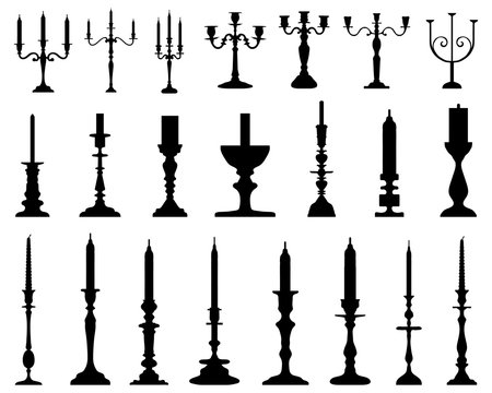 Black silhouettes of candlesticks, vector