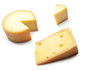 Piece of  several cheese isolated over white background