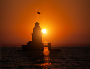 Maiden Tower during sunset  in Istanbul Turkey