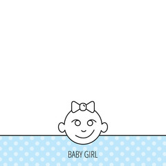 Baby girl face icon. Child with smile sign.