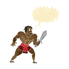 cartoon fantasy hero man with speech bubble