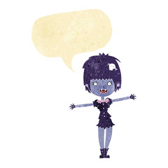 Obraz na płótnie Canvas cartoon happy vampire girl with speech bubble