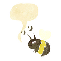 cartoon happy bee with speech bubble