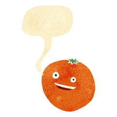 happy cartoon orange with speech bubble