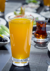 Orange juice and Turkish tea for breakfast