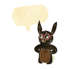 cartoon rabbit wearing spectacles with speech bubble