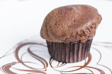 Chocolate muffin in a plate 