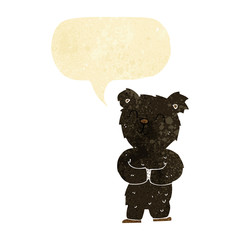 cartoon happy little black bear with speech bubble