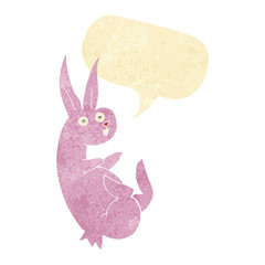 cue cartoon rabbit with speech bubble