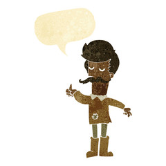 cartoon old man in poor clothes with speech bubble