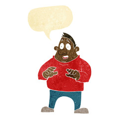 cartoon excited overweight man with speech bubble