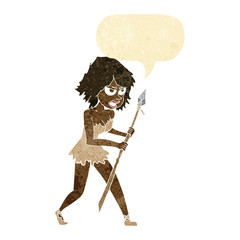 cartoon cave girl with speech bubble