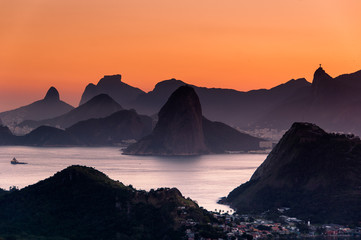 Beautiful View of Rio de Janeiro Mountains by Sunset