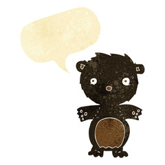 cartoon happy little black bear with speech bubble
