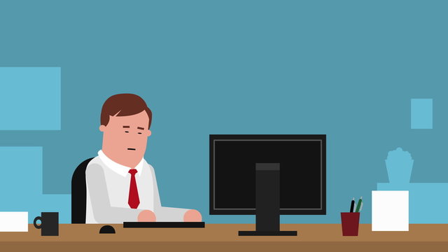 Businessman working at desk in office animation