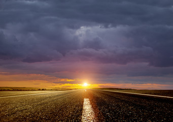 Road ahead and the sunrise
