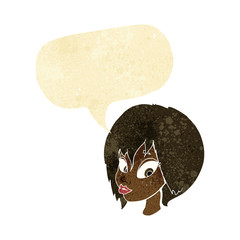 cartoon pretty female face pouting with speech bubble