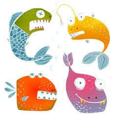 Colorful Fish Characters Cartoon Collection