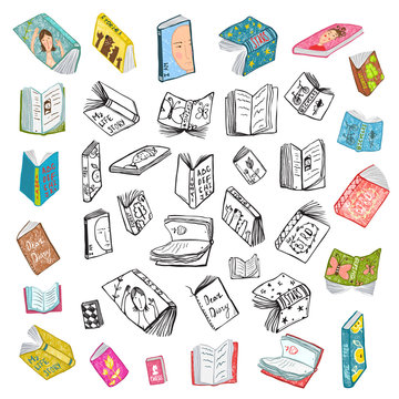 Colorful Open Books Drawing Library Big Collection in Black