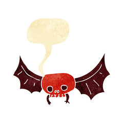 cartoon spooky skull bat with speech bubble