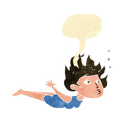 cartoon woman swimming underwater with speech bubble