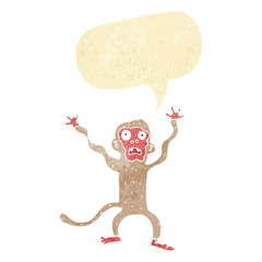 cartoon frightened monkey with speech bubble