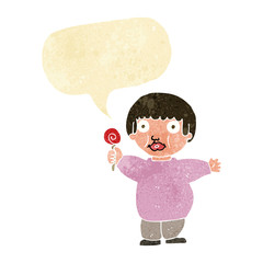 cartoon fat child with speech bubble