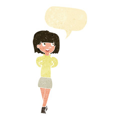 cartoon happy woman with speech bubble