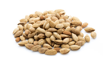 Almonds on the white isolatd background.