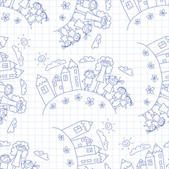 Obraz premium Vector seamless pattern. Kids, school and education
