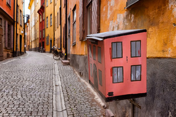 Stockholm Sweden charming mailbox in the historic cobblestone Gamla Stan neighborhood