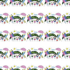 Naklejka premium Vector seamless pattern. Kids, school and education