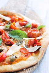 Close up of gourmet pizza