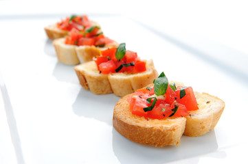 Bruschetta on a platter plate