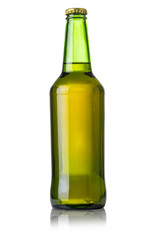 green beer bottle isolated over white background