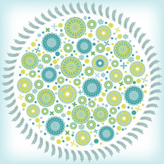 Circular floral ornament. Bright spring landscape