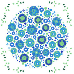 Circular floral ornament. Bright spring landscape.