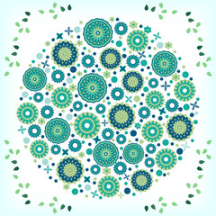 Circular floral ornament. Bright spring landscape.