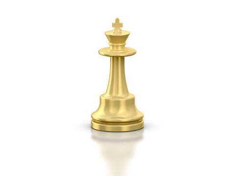 Golden Chess king illustration on white reflective background