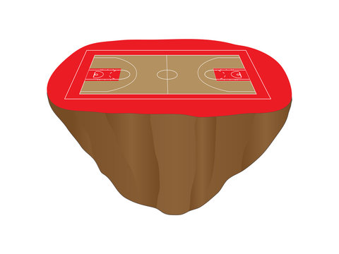basketball court on floating island, red, brown clip art preview