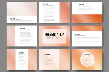 Set of 9 templates for presentation slides. Orange background