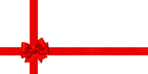 Red ribbon bow. Holidays background. Gift card concept
