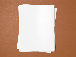 Magazine cover with blank white page mockup on leather substrate