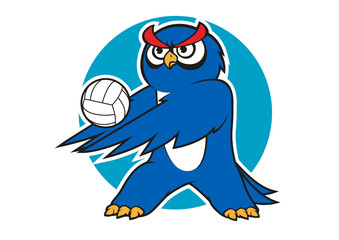 Cartoon blue owl volleyball player